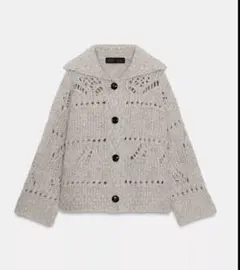 ZARA ポイントリブ厚手ニットカーディガンL