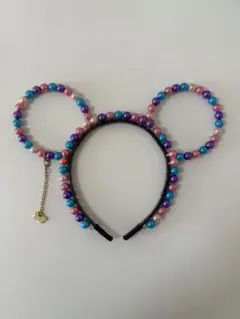 ディズニー ミニー カチューシャ ビーズ　カラフルパール　チャーム付き