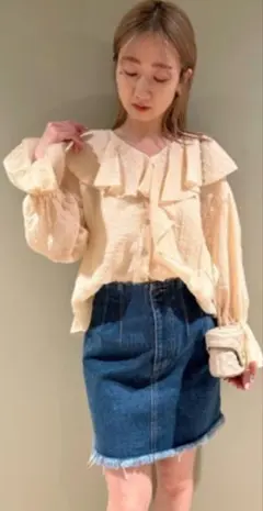 SNIDEL　スナイデル　シアーフリルブラウス　イエロー　オレンジ