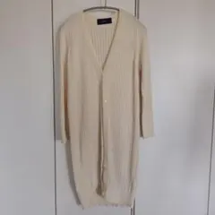 SHIPS アイボリー リブ編み ロングカーディガン