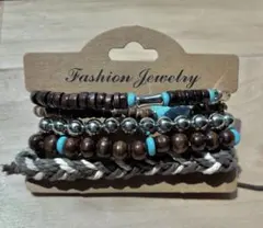 【新品未使用】ハワイアン 木製　ビーズ ブレスレット 5点セット　ジュエリー