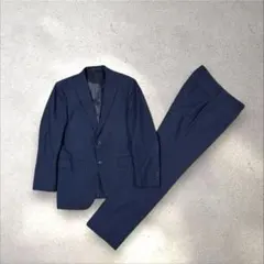 ネイビー ストライプ ビジネススーツ　テーラード　古着　パーティー　結婚式