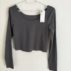 GU　コットンブレンドリブ　クロップドワイドネックT　タグ付き