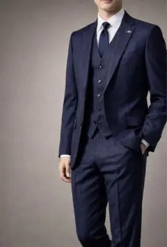 ランバンオンブルー　3ピーススーツ 48 ネイビー ドット柄 日本製