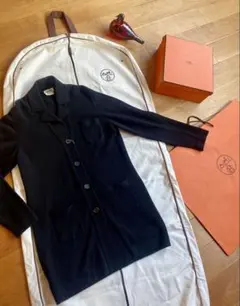 HERMES カシミヤロングカーディガン ブラック 水牛ボタン クリーニング済のサムネイル