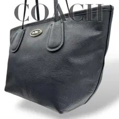 【良品】コーチ　トートバッグ　PVC レザー　馬車金具　肩掛け　ブラック　大容量