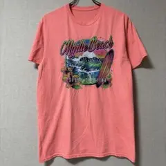 829 ピンク SC beach アメリカ古着 Tシャツ ビッグプリントTシャツ