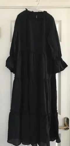 ロペピクニック☆M 長袖ティアードロングワンピース黒