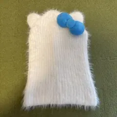 ハローキティ ニット帽 ホワイト ブルーリボン