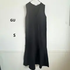 GU ジーユー Vネック ノースリーブ ワンピース S ロング丈 春夏 黒