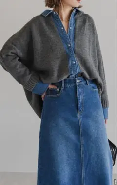 Boujour sagan デニムシャツドッキングカーディガン