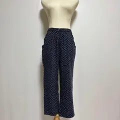 レーヨン100% リラックスパンツ（M）ネイビー　ドット柄