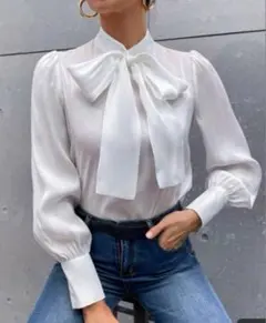 ボウタイ付きブラウス リボンブラウス