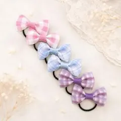 ハンドメイド　キッズリボンヘアゴム2個セット　チェック