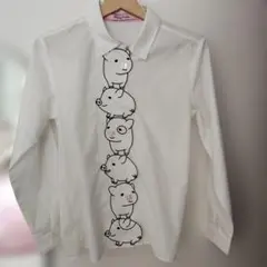 【可愛い豚さん刺繍】Honey Marble 長袖シャツ ホワイト 白 Mサイズのサムネイル