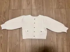 ホワイトリブ編みカーディガン 100