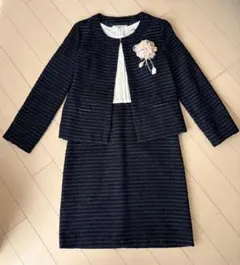 SOUP ツイード ジャケット×ワンピースセット ネイビー コサージュ付