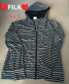 FILA♥フード付き黒白ストライプ長袖パーカー