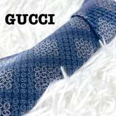 GUCCI ネクタイ GG柄 シルク100% ネイビー 総柄 イタリア製　ブルー