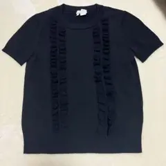 kate spade フリル付き半袖ニット S 黒