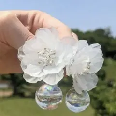 大ぶりピアス　シャボン玉　ガラスドーム　水　結婚式　ウェディング　ブライダル