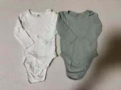 H&M リブロンパース 2枚セット ホワイト グリーン