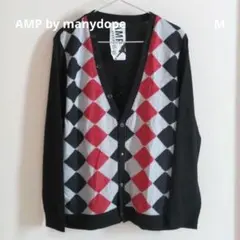AMP カーディガン アーガイル柄 ひし形 赤 黒 レッド ブラック コットン