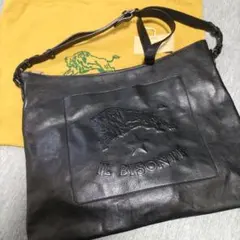 新品 イルビゾンテ 本革 レザー バッグ ビッグロゴ ブラック