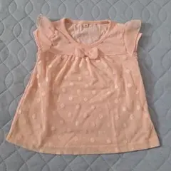 ドット柄リボン付きTシャツ ピンク 95cm