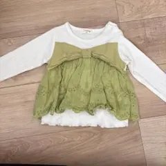 リボンデザイン フリル付き長袖カットソー
