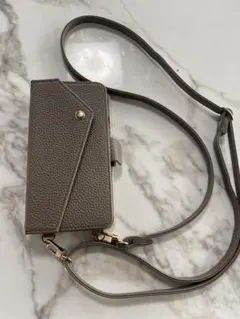 グレー レザー風 ショルダー付きiPhoneケース