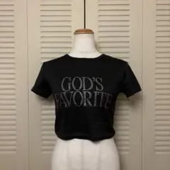 GOD'S FAVORITE ラインストーン Tシャツ ブラック　海外ガールのサムネイル