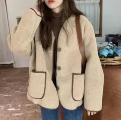 ベージュ ボアジャケット フリース素材