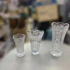 【美品】クリスタル花瓶 3点セット曽我ガラス入り 切子風 フラワーベースまとめて