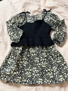 petit main プティマイン　花柄ワンピース　ビスチェ付き　リンク　90