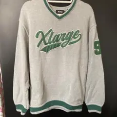 Xlarge グレー グリーン Vネック セーター
