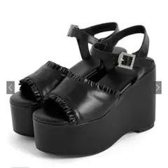 GRL 厚底フリルビジューストラップサンダル　黒　ブラック　24.5㎝のサムネイル