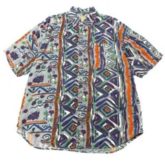 90s 柄シャツ 幾何学模様　アート柄　長袖　XL 古着　8#a