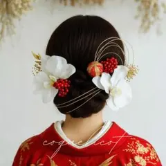 胡蝶蘭 赤い実 髪飾り ／成人式 結婚式 和装 ヘッドパーツ 124