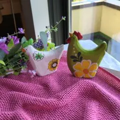 【ヴィンテージ】フランス土産/ハンドメイド 木製 ニワトリの置物 2体セット
