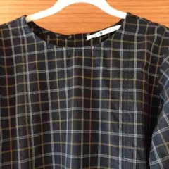 アンビデックス　ブラック チェック柄 長袖ワンピース