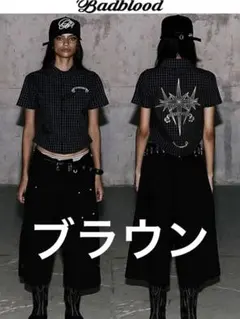 badblood チェックシャツ 半袖 ブラウン クロップド丈 グランジ Y2K 