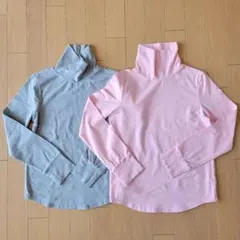 【美品】GAP タートルネック長袖シャツ 春 秋 グレー ピンク 150 ハート