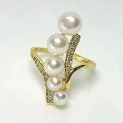花珠級 本真珠 パールリング　無核　ケシパール　指輪　k18仕上げ　ベビーパール