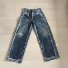 VETEMENTS ダメージ加工 ワイドデニムパンツ インディゴブルー VETEMENTS ダメージ加工 ワイドデニムパンツ インディゴブルー - メルカリ