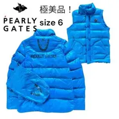 size 6 パーリーゲイツ 2WAY 背面ビッグロゴ ライトダウンジャケット青