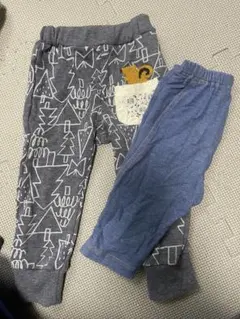 90サイズ グレー木柄リス刺繍パンツセット