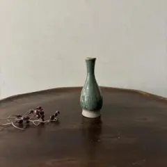 アンティーク　緑釉小徳利　御神酒徳利　幕末明治　一輪挿し　信楽焼　小杉焼検:李朝