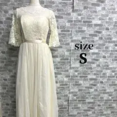 パーティードレス　刺繍レース　チュール　花柄　蝶々　7分袖　ウエストリボン付き