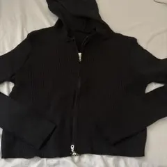 ダブルジップ フード付きトップス クロップド丈